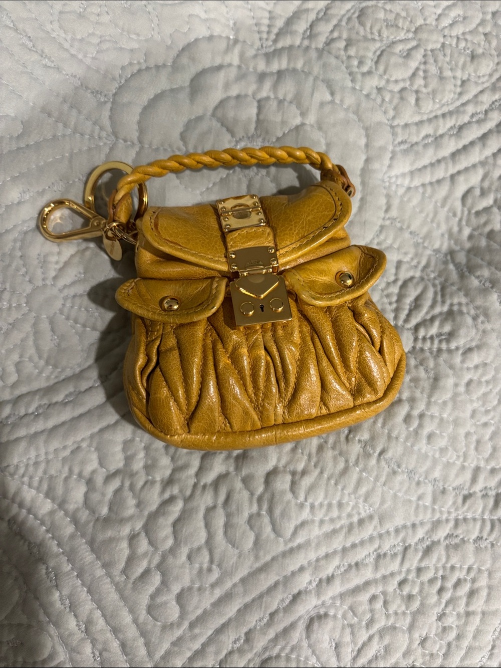 Miu Miu Yellow Mini Quilted Keychain Bag -